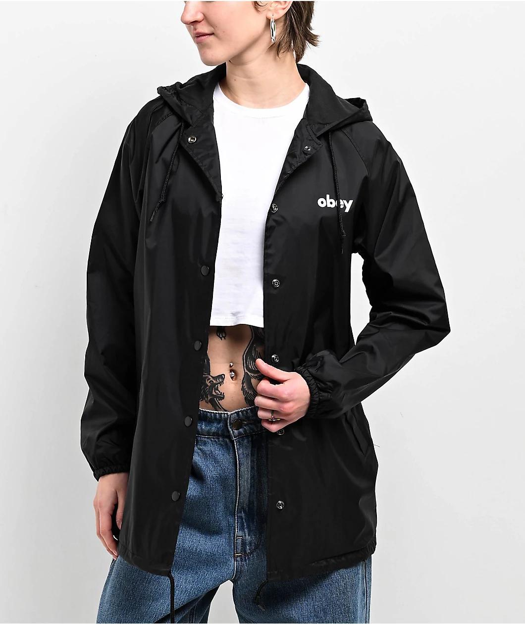 Obey Lowercase Black Windbreaker Jacket Product Image