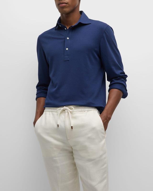 Mens Cotton-Silk Long-Sleeve Polo Shirt Product Image