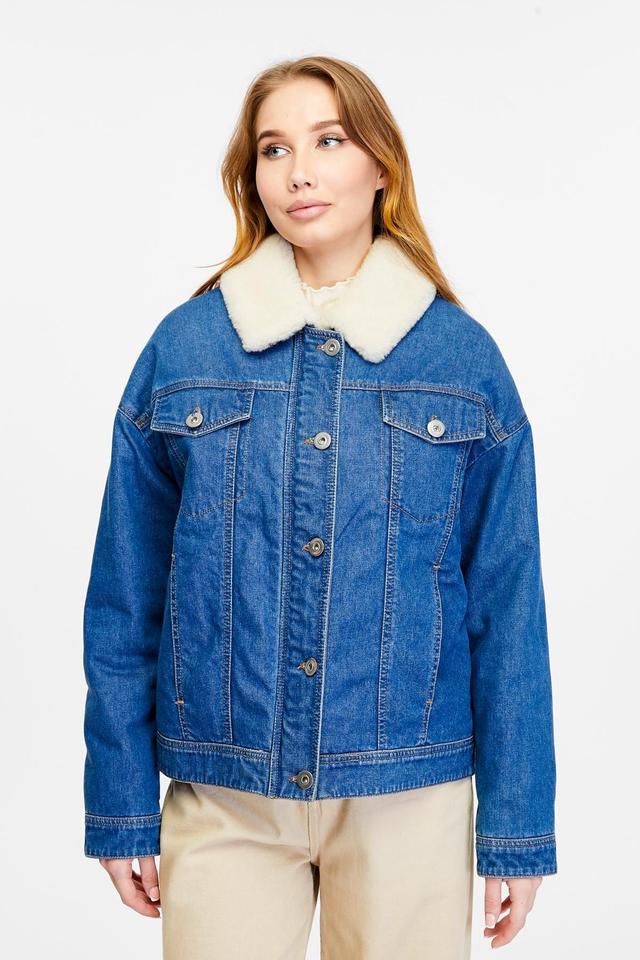 Furniq Uk Womens Denim Shearling Jacket, White Wool Product Image