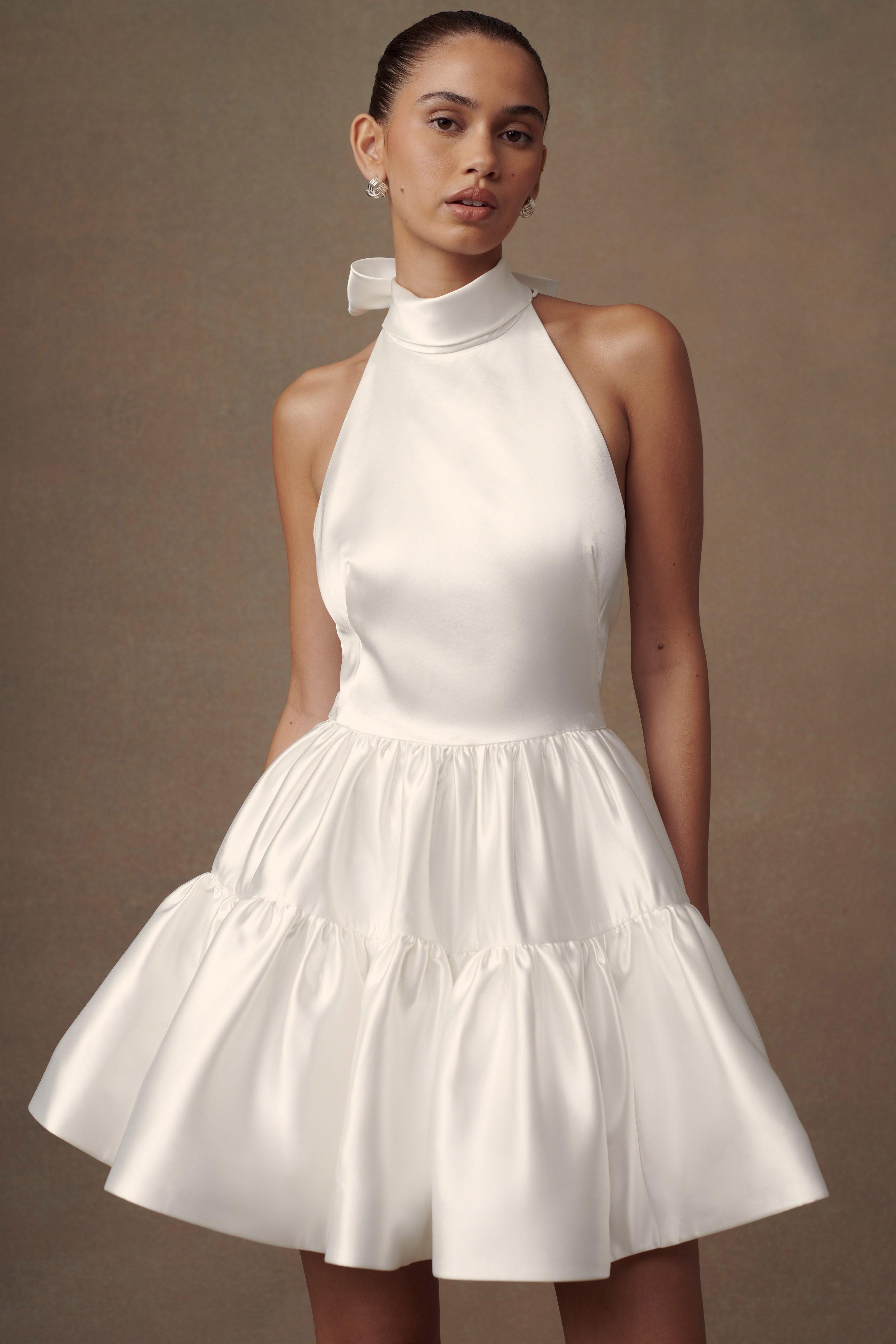 Dorota Satin Halter Mini Dress - White Product Image