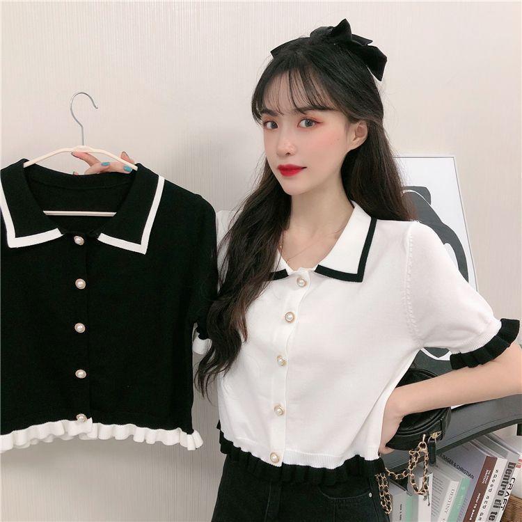 Short-Sleeve Ruffle Trim Blouse Product Image