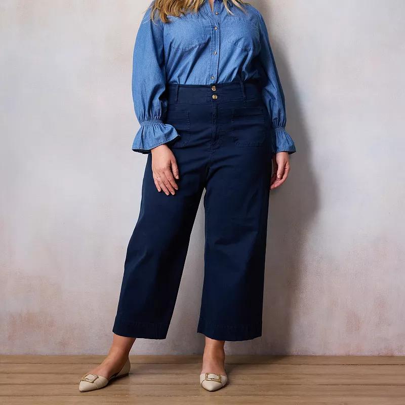 Plus Sized LC Lauren Conrad Super High Rise Wide Leg Crop, Womens Mineral Blue Product Image