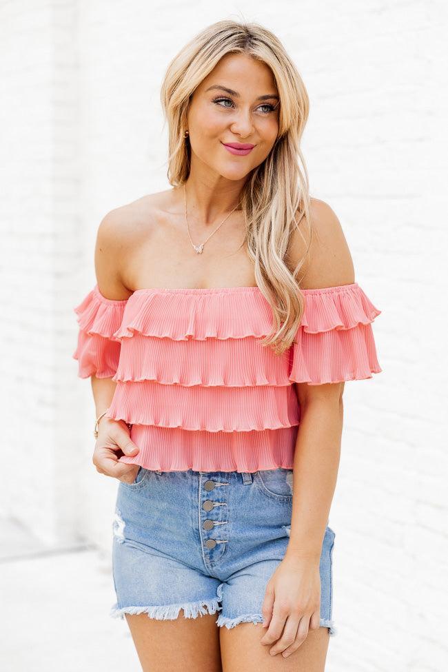 Meant To Be Coral Ruffled Off The Shoulder Blouse With Removable Straps FINAL SALE Product Image