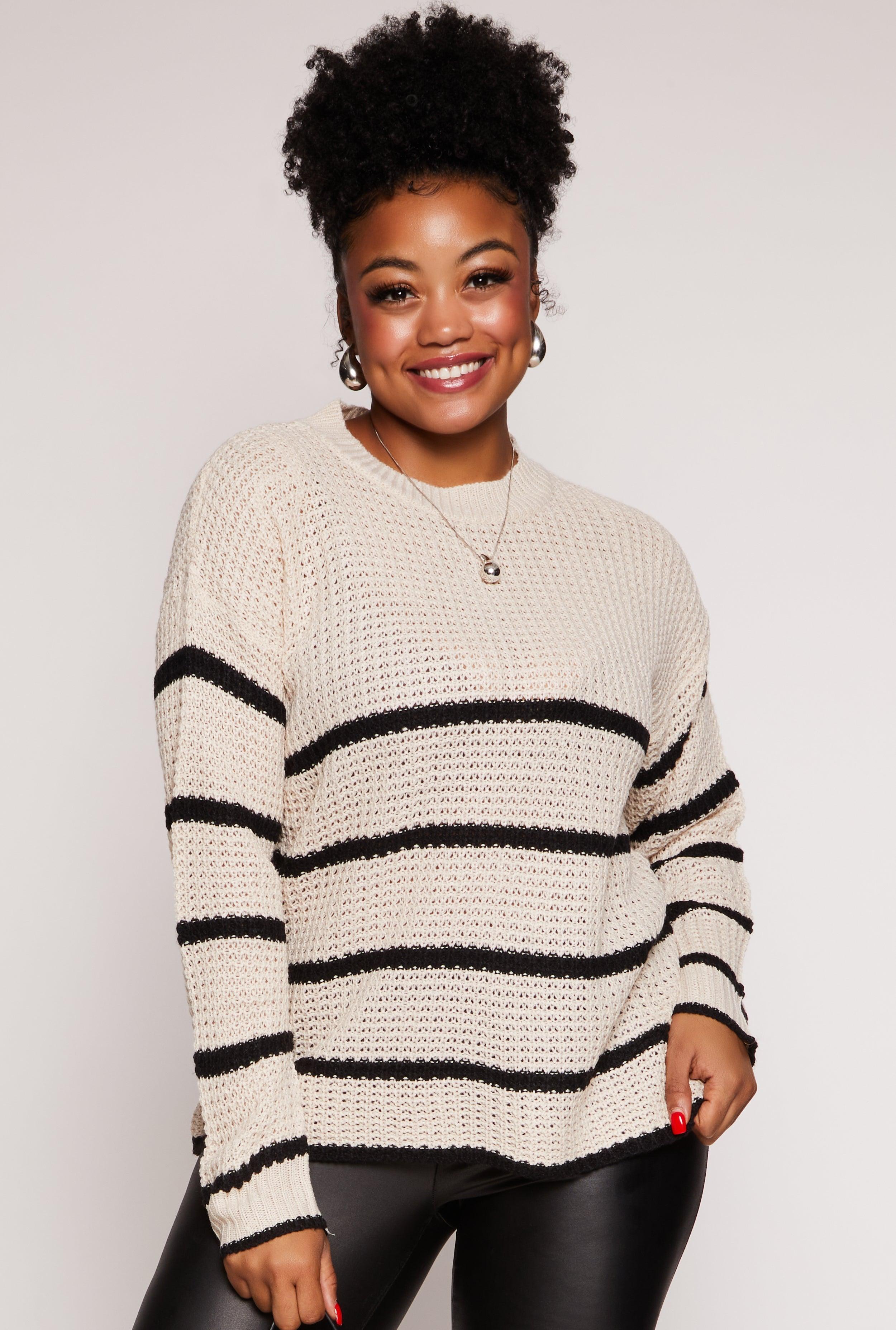 Womens Plus Size Striped Crew Neck Sweater Product Image