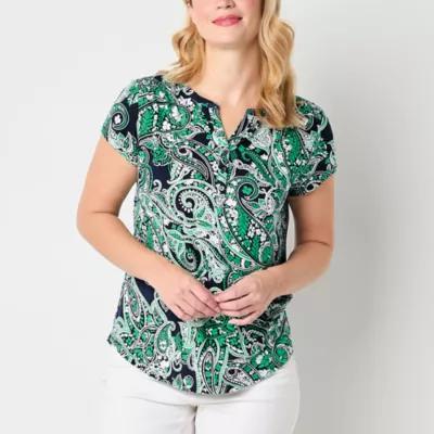 Liz Claiborne Womens Split Crew Neck Short Sleeve Blouse Product Image