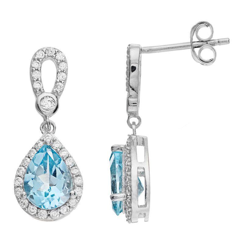 Sterling Silver Blue Topaz & White Zircon Accent Teardrop Earrings, Womens Product Image