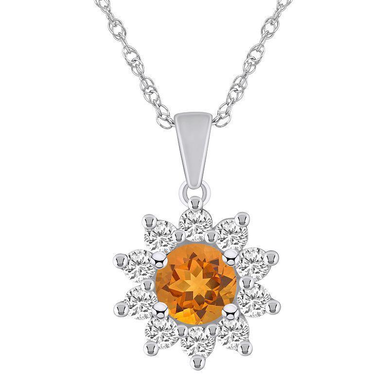 Alyson Layne 14k White Gold Round Citrine & 5/8 Carat T.W. Diamond Pendant Necklace, Womens Orange Product Image