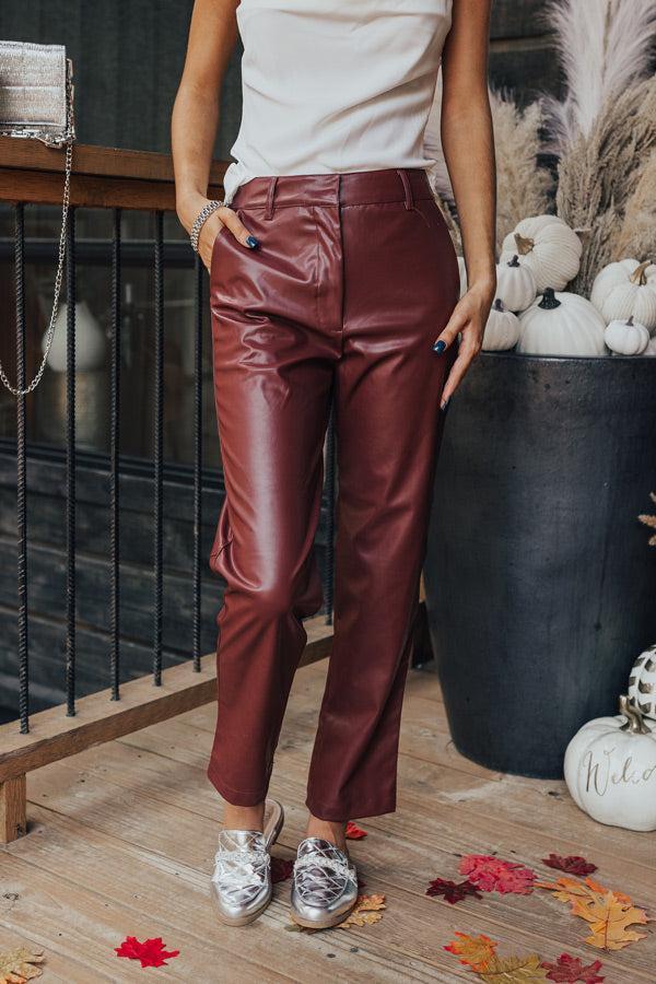 The Catalina High Waist Faux Leather Pants in Dark Rustic Rose Product Image