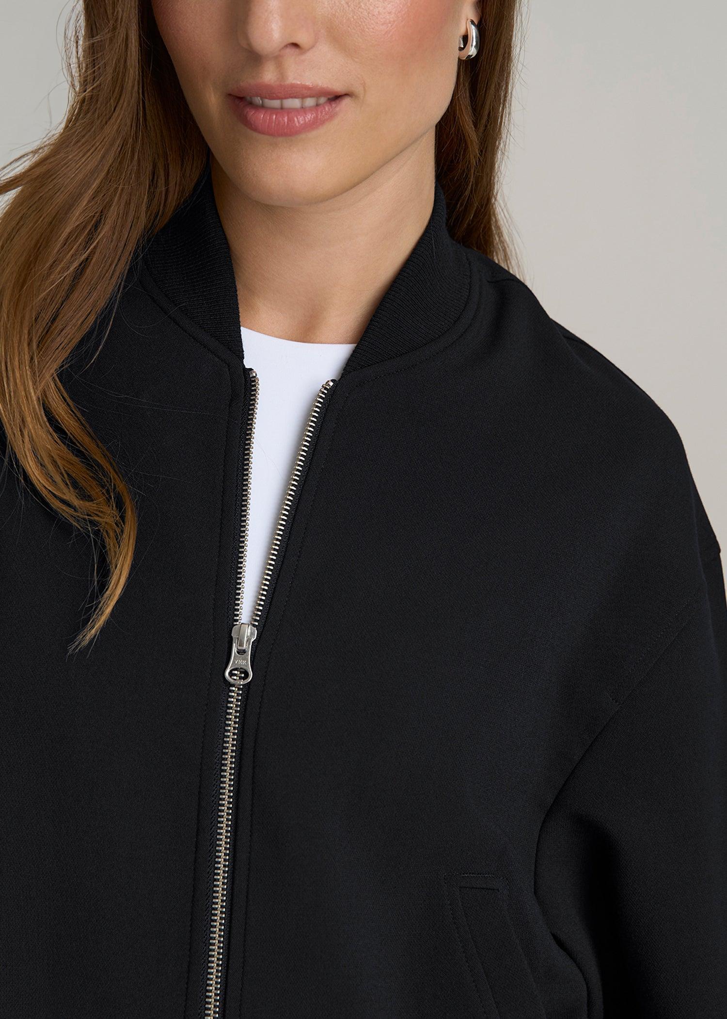 Cropped Women's Tall Bomber Jacket in Black Product Image