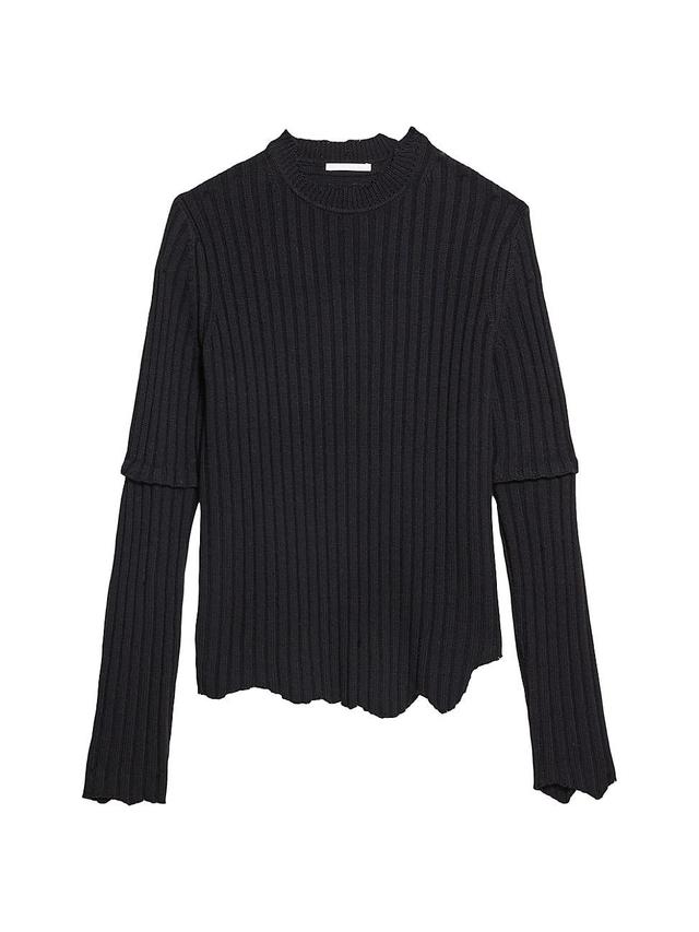 Womens Rib-Knit Wool Distressed Sweater Product Image