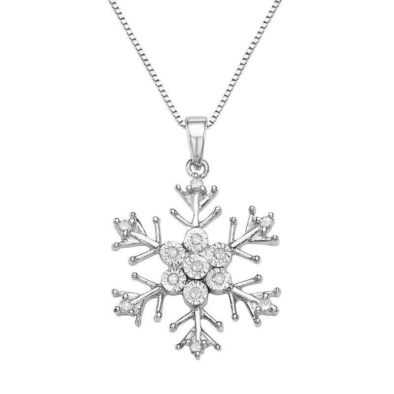 Sterling Silver 1/10 Carat T.W. Diamond Snowflake Pendant, Womens White Product Image