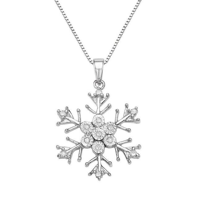 Sterling Silver 1/10 Carat T.W. Diamond Snowflake Pendant, Womens White Product Image