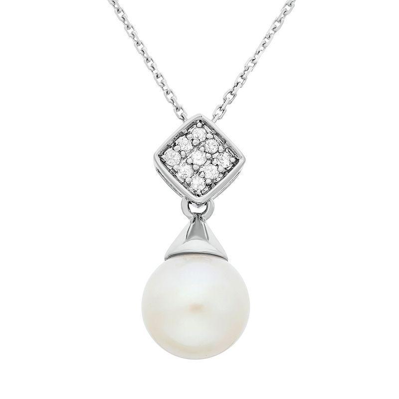 Freshwater Cultured Pearl and Diamond Accent Sterling Silver Pendant Necklace, Womens White Product Image