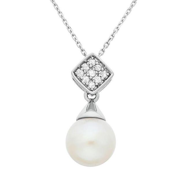 Freshwater Cultured Pearl and Diamond Accent Sterling Silver Pendant Necklace, Womens White Product Image