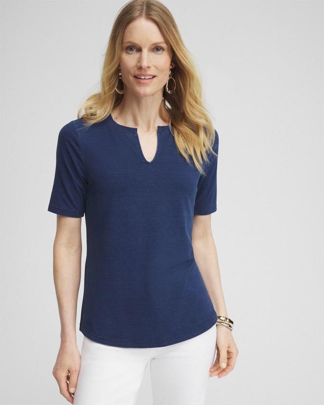 Faux Denim Notch Neck Tee Product Image