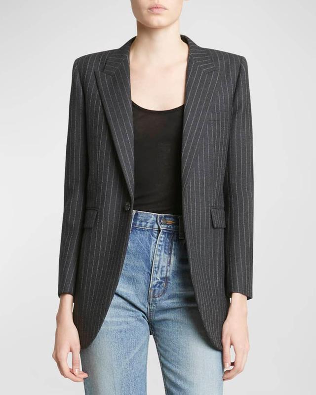 Pinstripe Single-Breasted Blazer Jacket Product Image