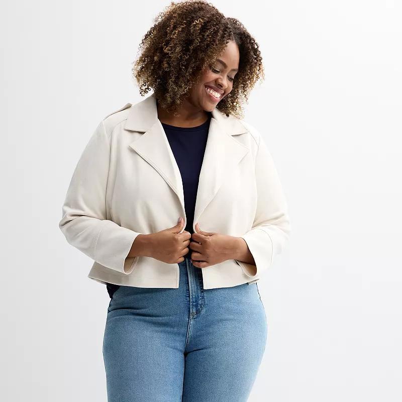 Plus Size Chelsea & Theodore Long Sleeve Faux Suede Open Front Moto Jacket, Womens Product Image