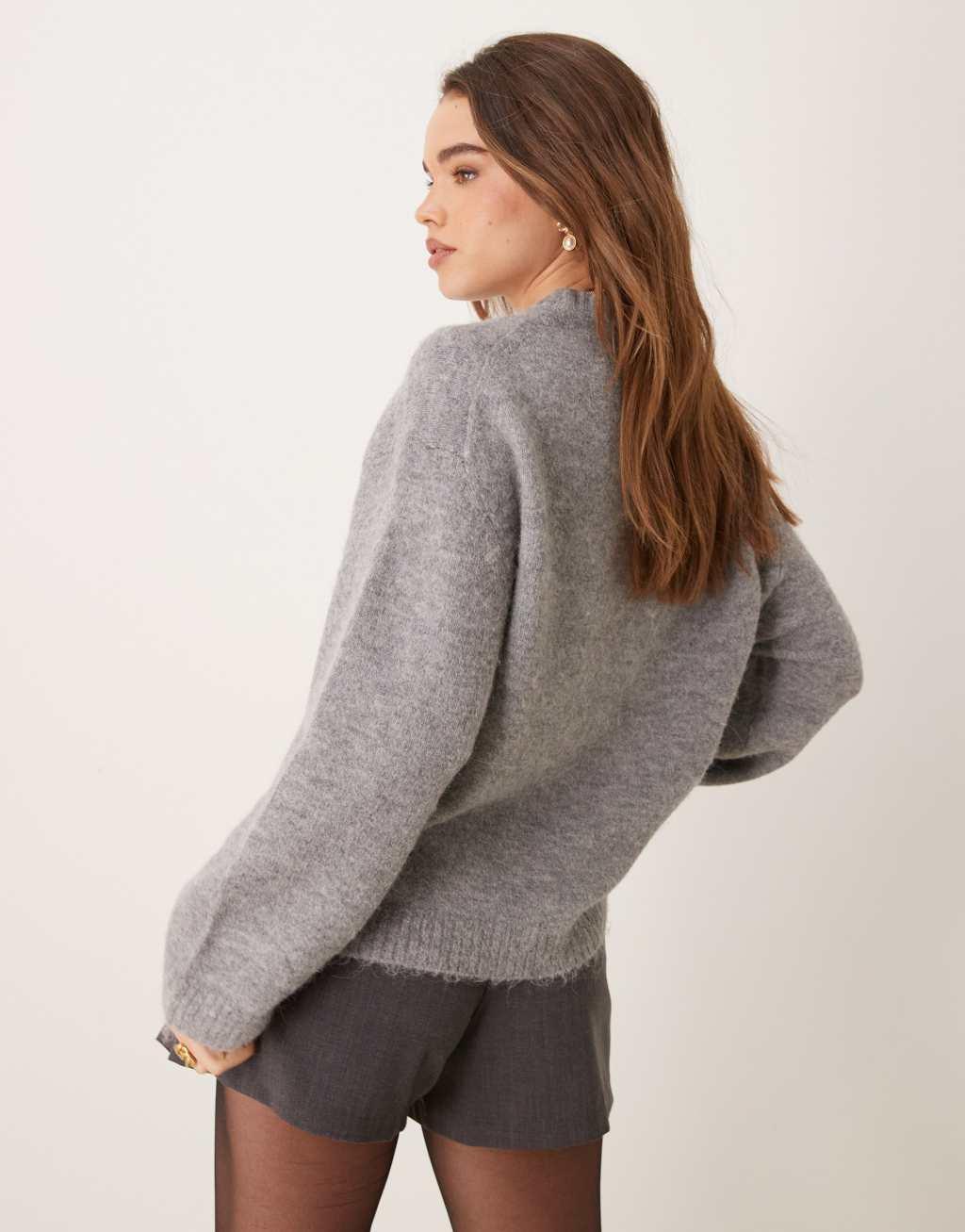 GINA TRICOT soft knit sweater in heather gray Product Image