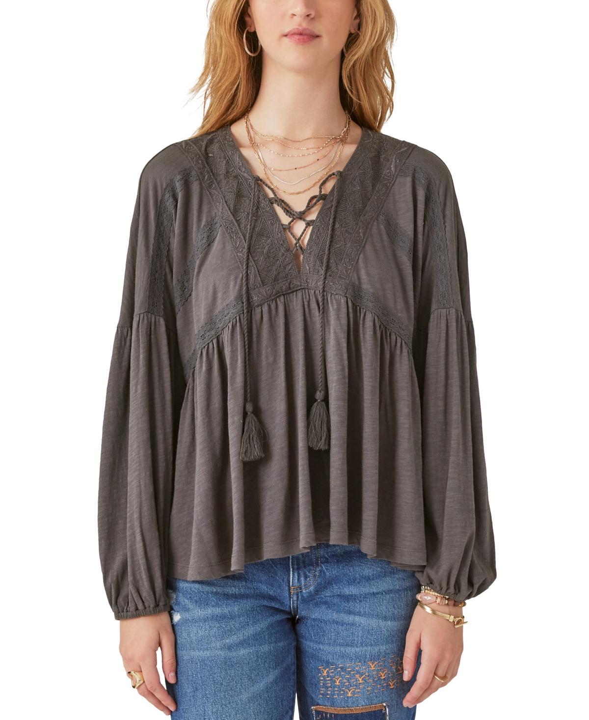 Lucky Brand Lace-Up Trim Peasant Top Product Image