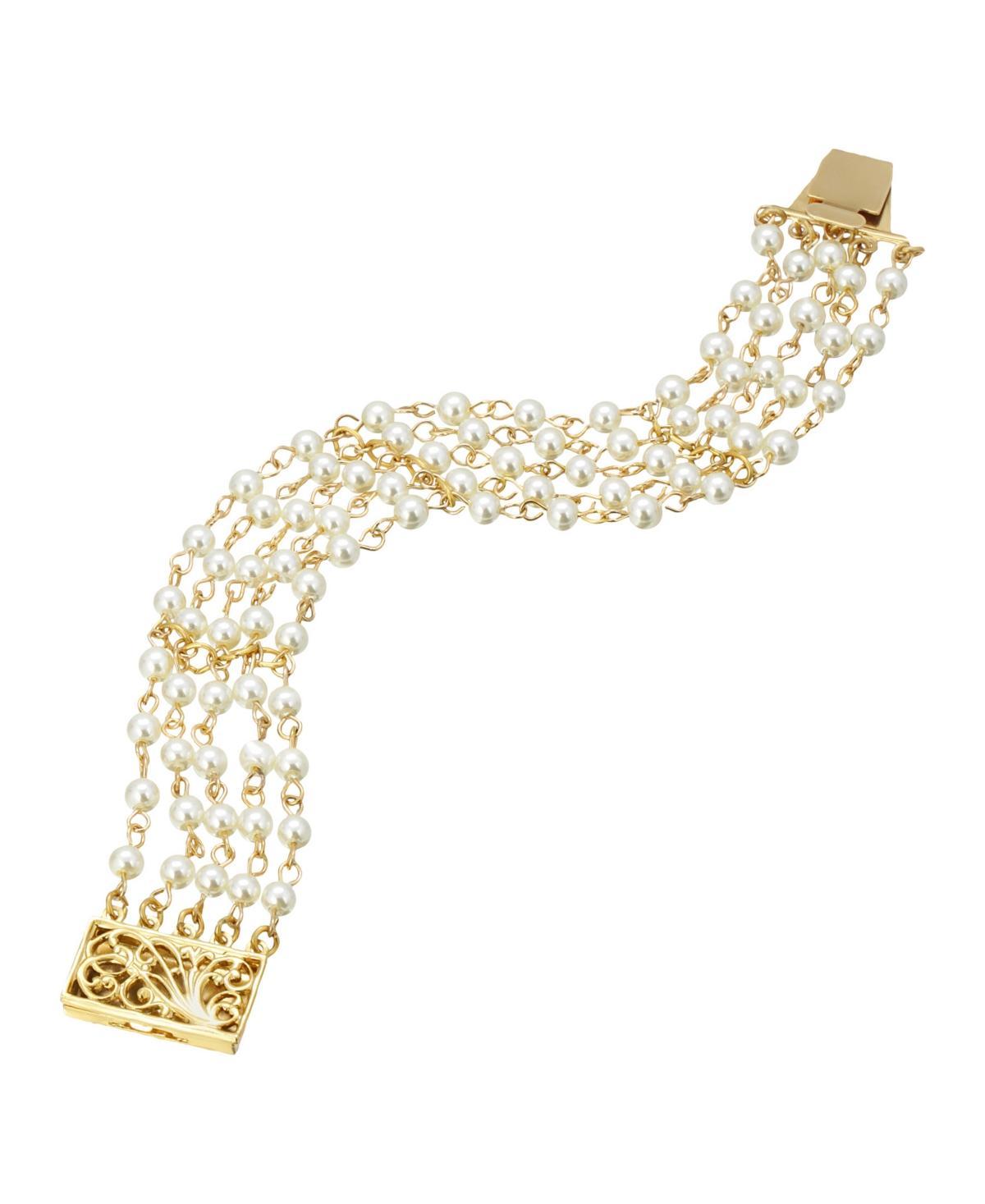 1928 Gold Tone Simulated Pearl Five Row Bracelet, Womens, White Product Image