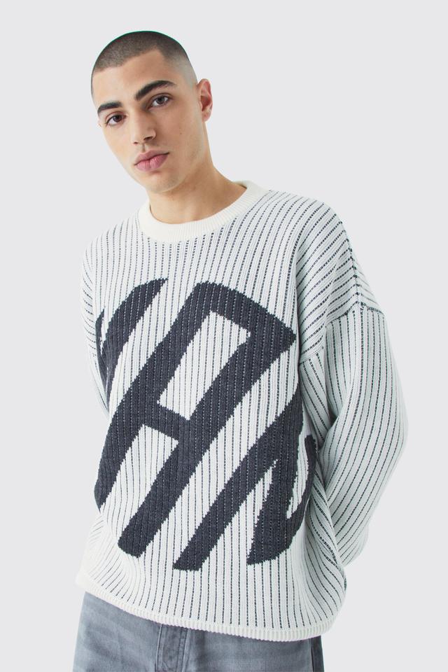 Oversized Ribbed Knitted Crew Neck Jumper | boohooMAN USA Product Image