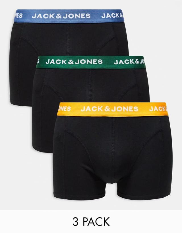 Jack & Jones 3 pack trunks with contrast waistband in black  Product Image