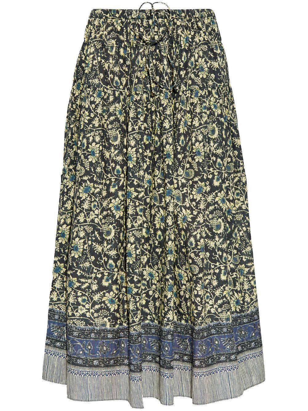 ULLA JOHNSON Avia Drawstring Waist Cotton Blend Maxi Skirt In Blue Product Image