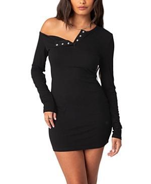 EDIKTED Soleste Long Sleeve Rib Henley Minidress Product Image