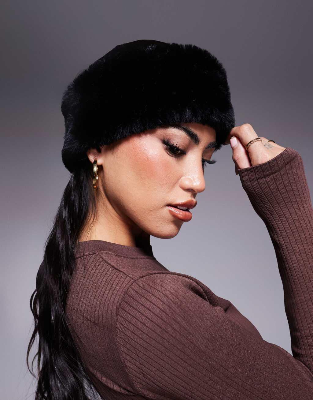 ASOS 4505 Ski faux fur headband in black Product Image