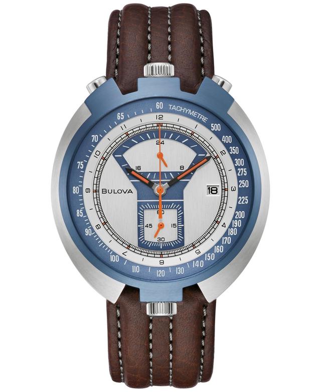 Men's Bulova Archive Two-Tone Chronograph Brown Leather Strap Watch with Silver-Tone Dial (Model: 98B390) Product Image