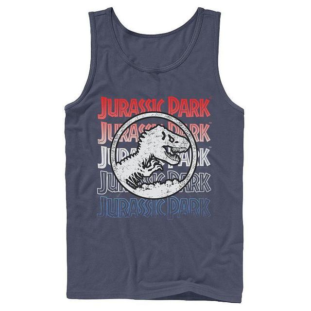 Mens Jurassic Park Red White And Blue Title Graphic Tank Top Product Image