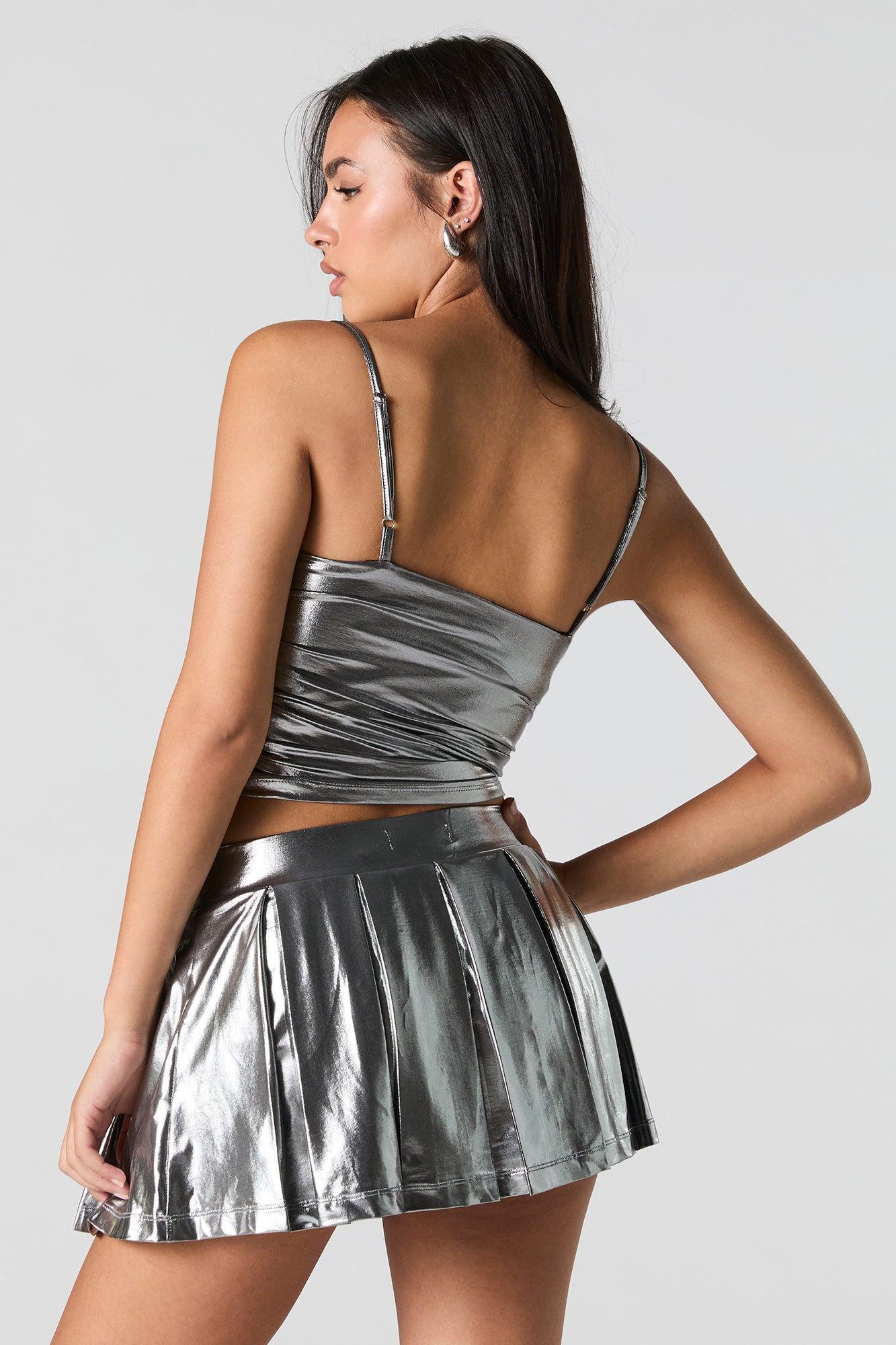 Metallic Pleated Mini Skort Female Product Image