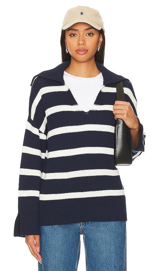 Meredith Stripe Polo Pullover Sweater Product Image