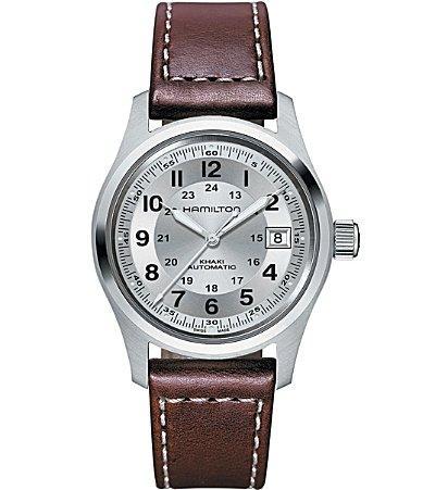 Hamilton Mens Khaki Field Automatic Leather Strap Bracelet Watch Product Image