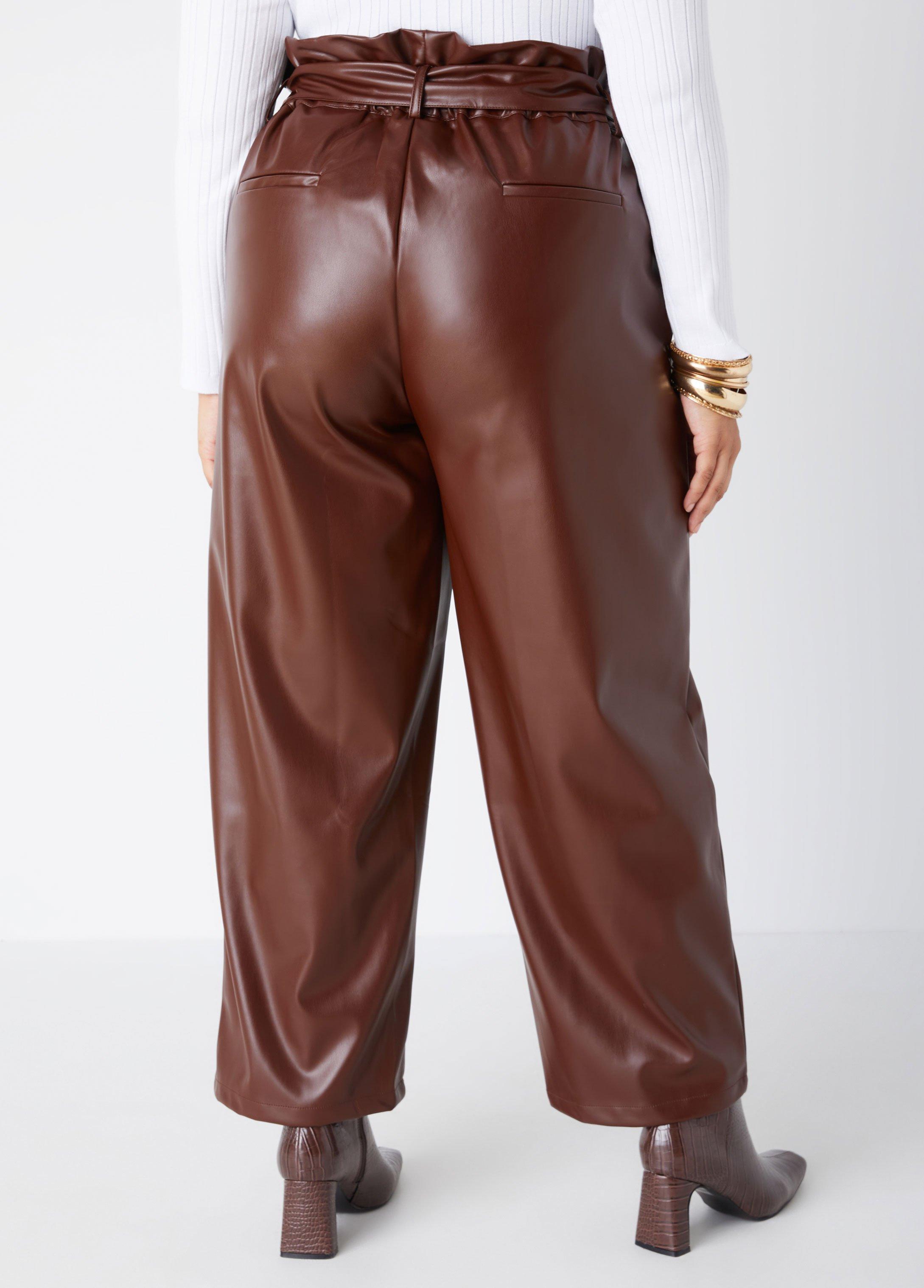 Plus Size Faux Leather Paperbag Pants, - Ashley Stewart Product Image