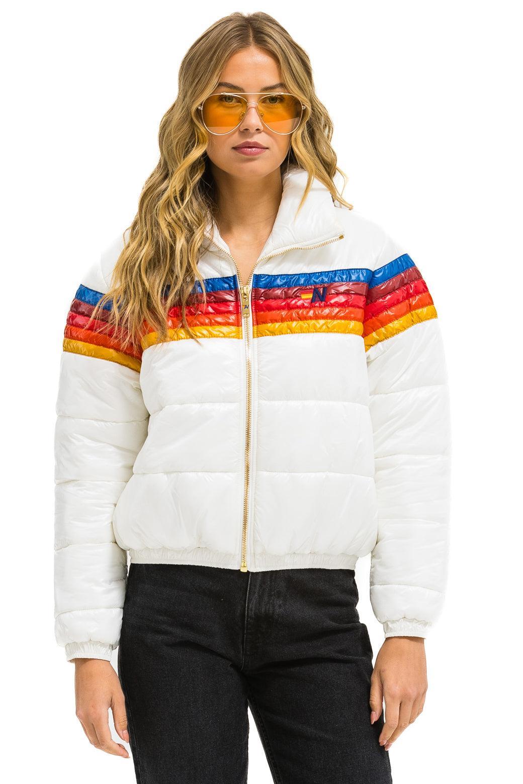 5 STRIPE LUXE APRES PUFFER JACKET - GLOSSY WHITE Female Product Image