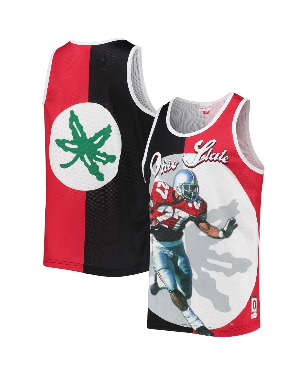 Mens Mitchell & Ness Eddie George Black, Scarlet Ohio State Buckeyes Sublimated Player Tank Top Product Image