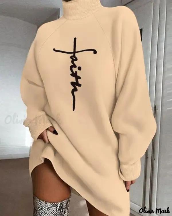 Olivia Mark – Casual Dress with Long Sleeves and High Neck Product Image