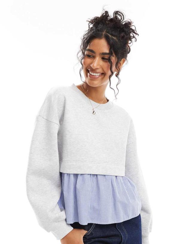 ASOS DESIGN stripe peplum hem sweatshirt in ice heather Product Image