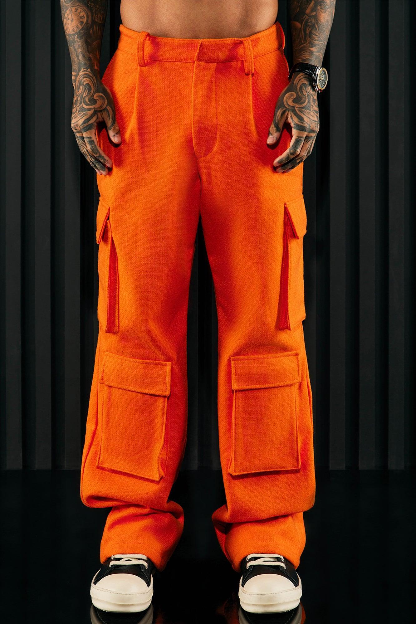 Wilder Textured Weave Cargo Trousers - Orange Product Image