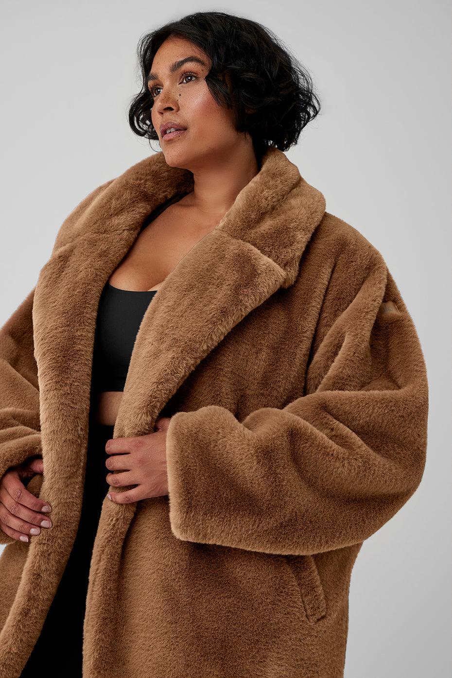 Oversized Faux Fur Trench - Toasted Almond Female Product Image