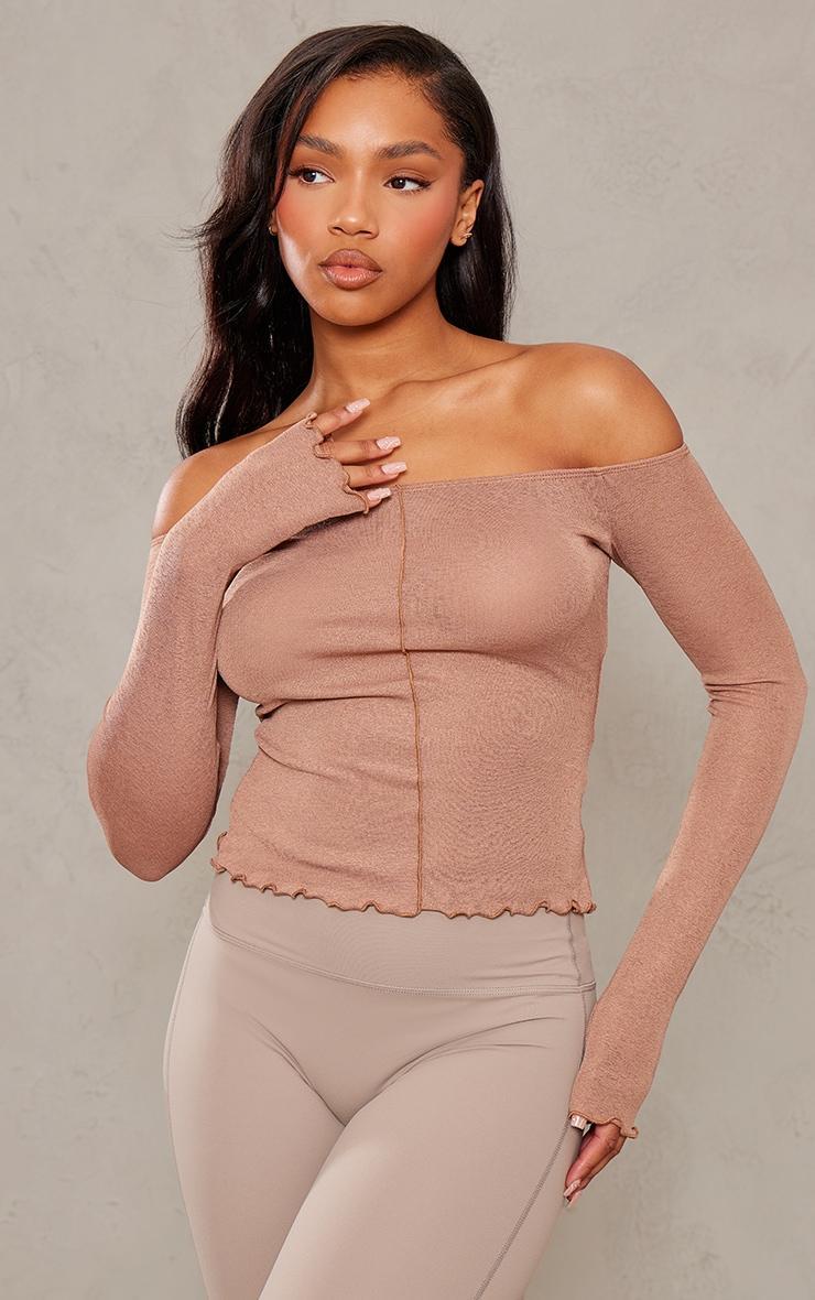  Mocha Burnout Mesh Exposed Seam Bardot Product Image