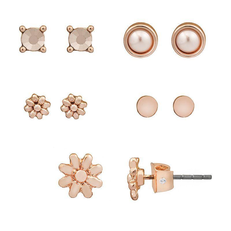 LC Lauren Conrad Flower Nickel Free Stud Earrings, Womens, Rose Gold Tone Product Image