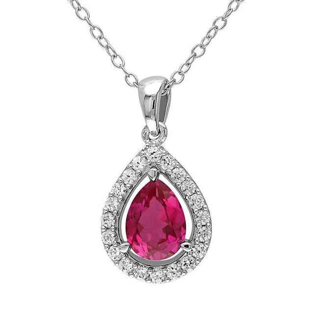 Stella Grace Lab-Created Ruby & Lab-Created White Sapphire Sterling Silver Teardrop Halo Pendant Necklace, Womens Red Product Image