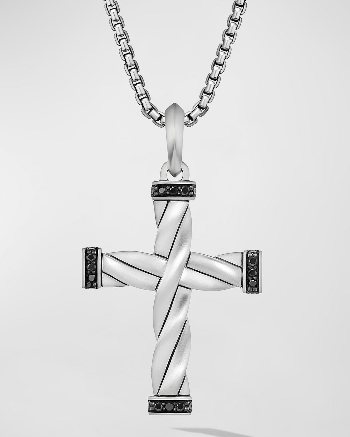 David Yurman Sterling Silver Dy Helios Black Diamond Cross Pendant Product Image