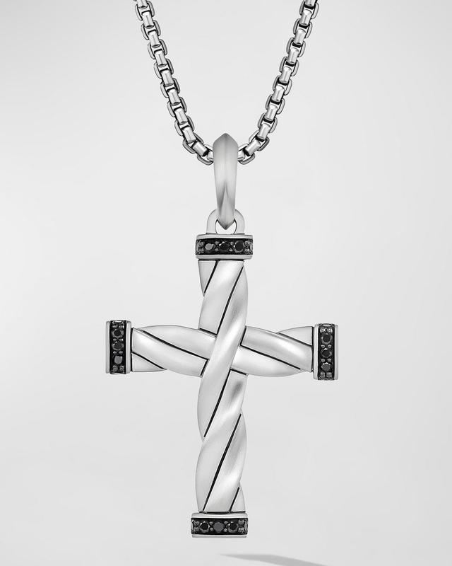 Mens DY Helios Cross Pendant with Diamonds in Silver, 48mm Product Image