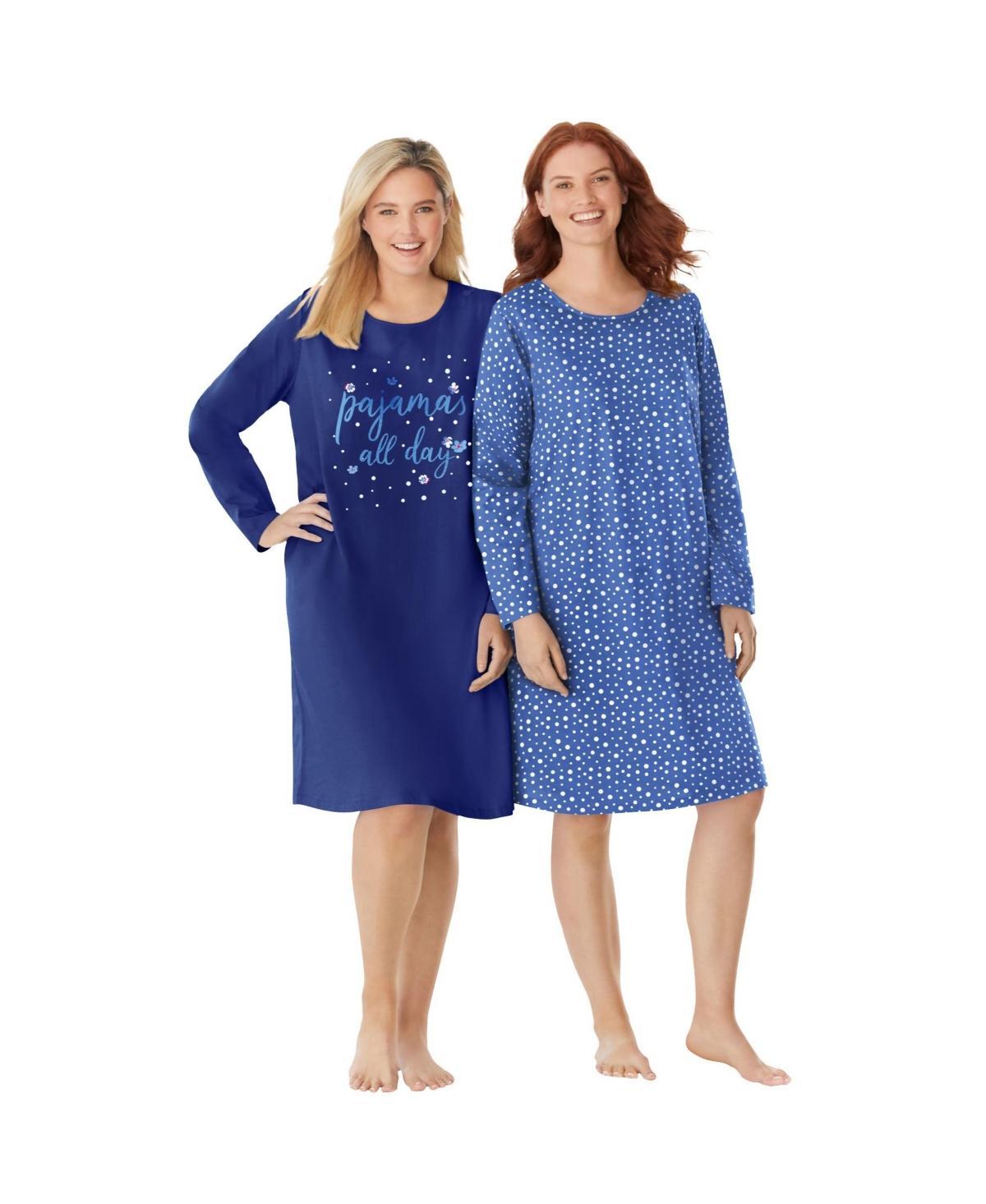 Dreams & Co. Womens 2-Pack Long-Sleeve Sleepshirt Product Image