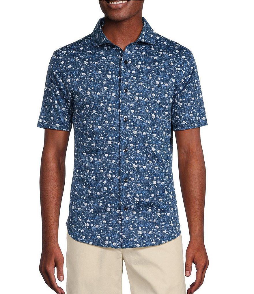 Daniel Cremieux Signature Label Floral Printed Cotton Interlock Short Sleeve Coatfront Shirt Product Image