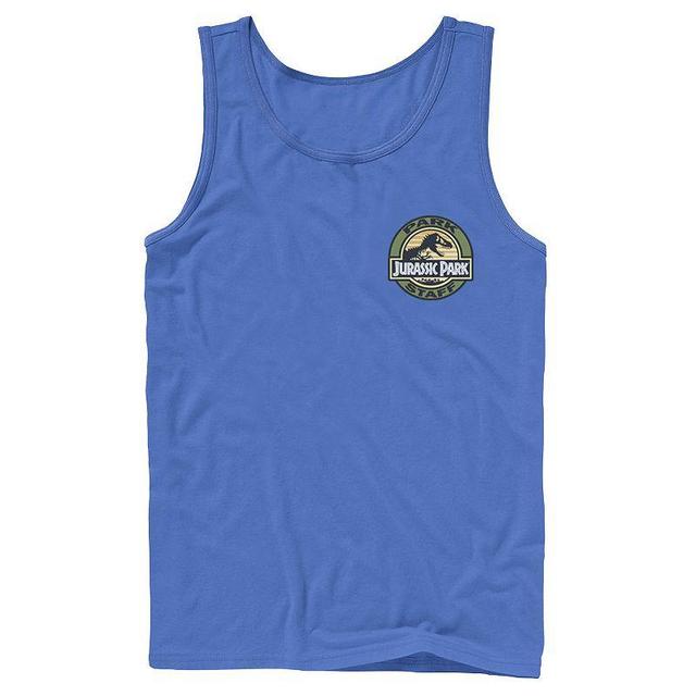 Mens Jurassic Park Staff Logo Pocket Patch Graphic Tank Top Grey Product Image