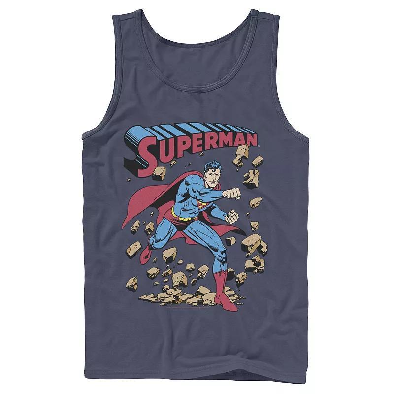 Mens DC Comics Superman Smash Rocks Vintage Poster Tank Top Product Image